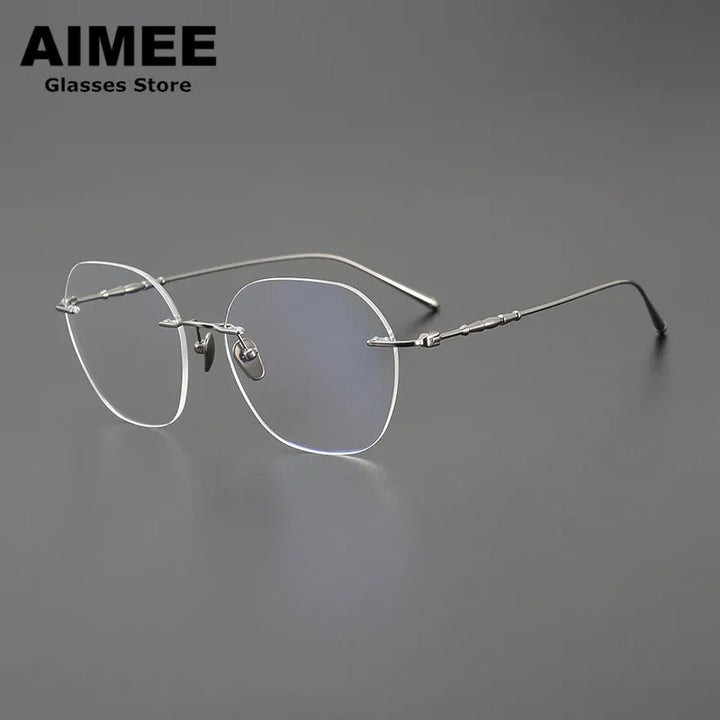 Aimee Men's Rimless Polygon Square Titanium Eyeglasses 5930 Rimless Aimee Gun-Grey  