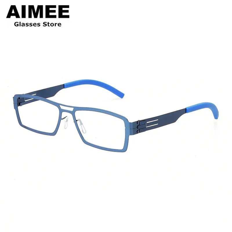 Aimee Unisex Full Rim Square Double Bridge Screwless Steel Eyeglasses 1173 Full Rim Aimee Blue  