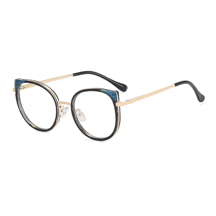 Ralferty Women's Full Rim Round Cat Eye Alloy Acetate Eyeglasses R9769 Full Rim Ralferty C6 Black Blue CN 