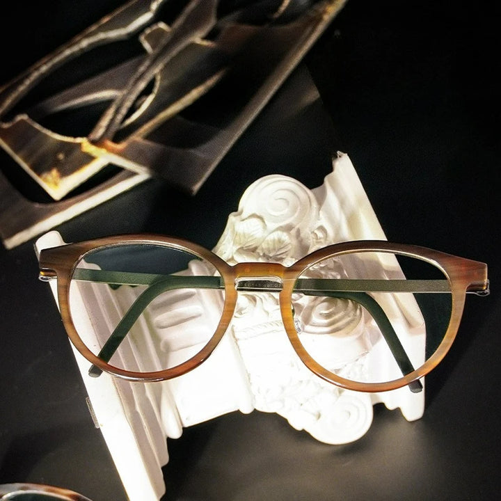 Hewei Unisex Full Rim Oval Round Acetate Titanium Eyeglasses 18451