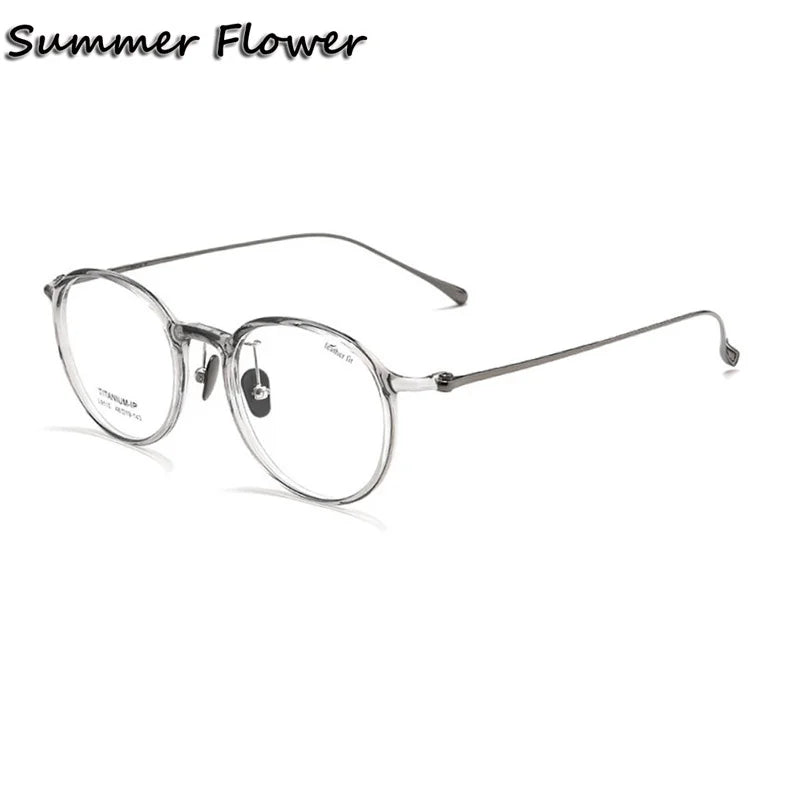 Summer Flower Women's Full Rim Round Tr 90 Titanium Eyeglasses 89110 Full Rim Summer Flower Transparent Gray