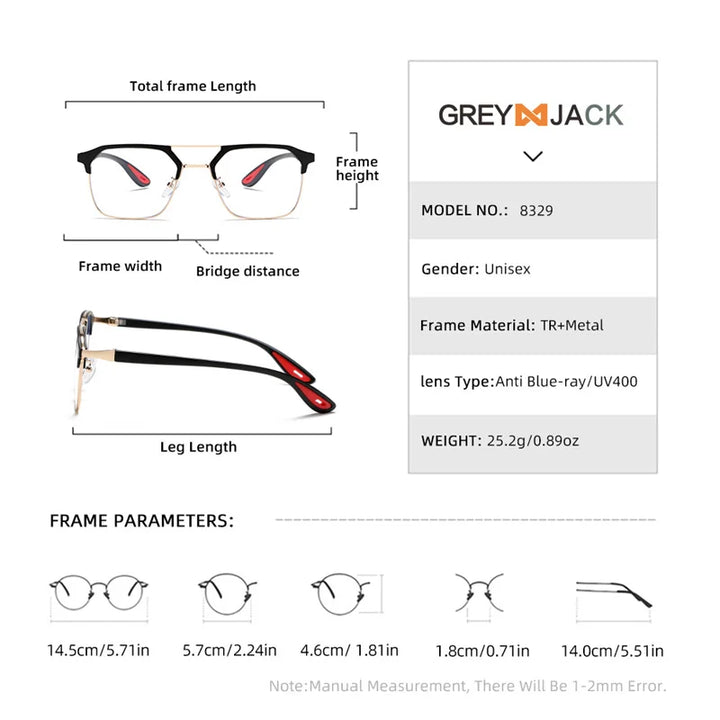 Kocolior Unisex Full Rim Square Tr 90 Alloy Double Bridge Photochromic Reading Glasses 968329