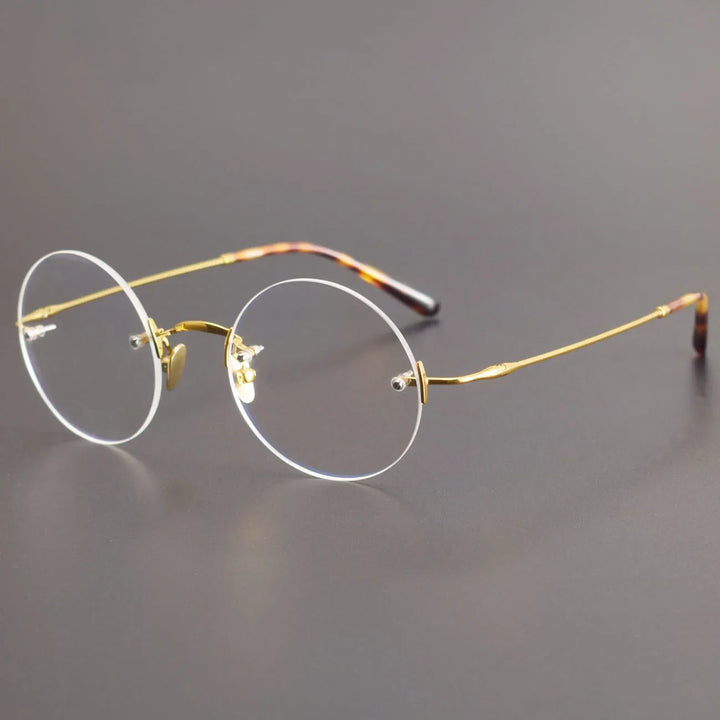 Aror Women's Rimless Round Oval Titanium Eyeglasses 45297 Rimless Aror Gold