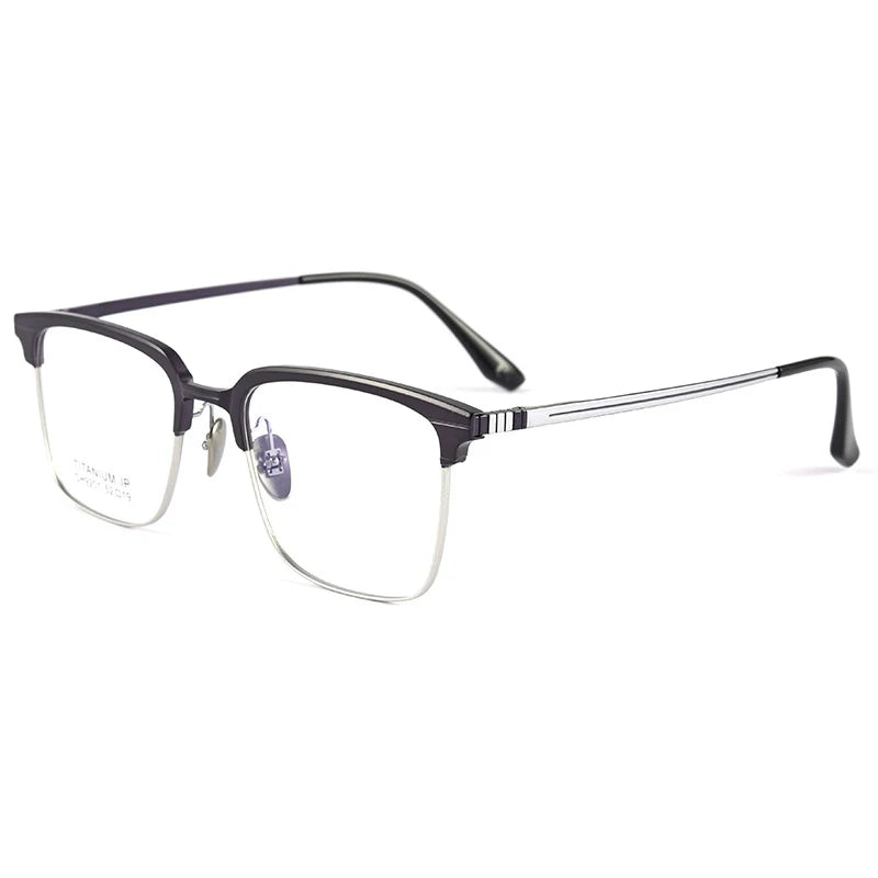 Handoer Men's Full Rim Square Titanium Acetate Eyeglasses 9201 Full Rim Handoer Blue Silver  