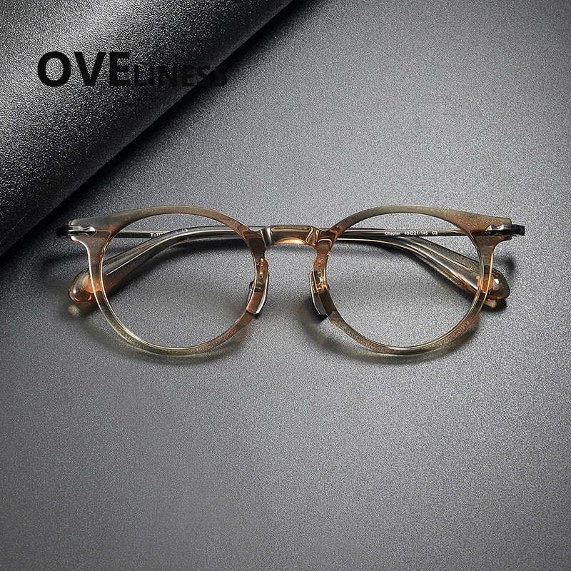 Oveliness Unisex Full Rim Round Acetate Titanium Eyeglasses 322147