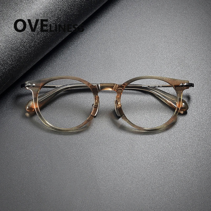 Oveliness Unisex Full Rim Round Acetate Titanium Eyeglasses 322147
