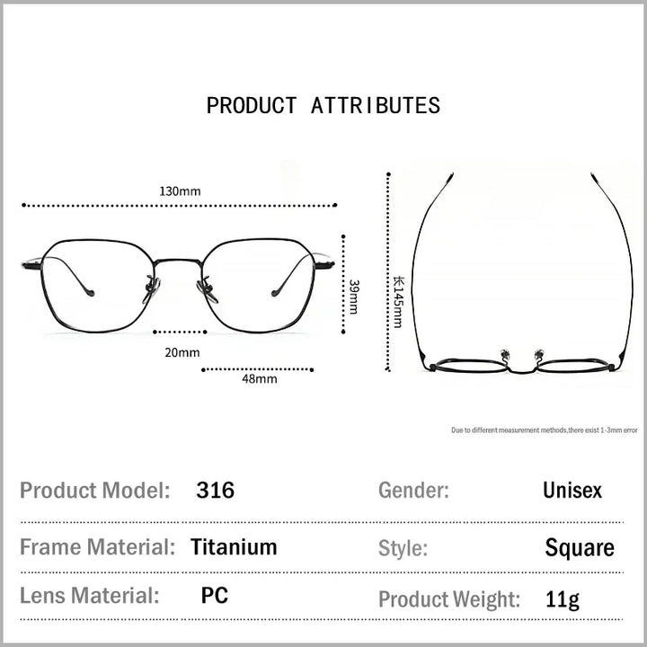 Aror Women's Full Rim Flat Top Square Titanium Eyeglasses 411316 Full Rim Aror