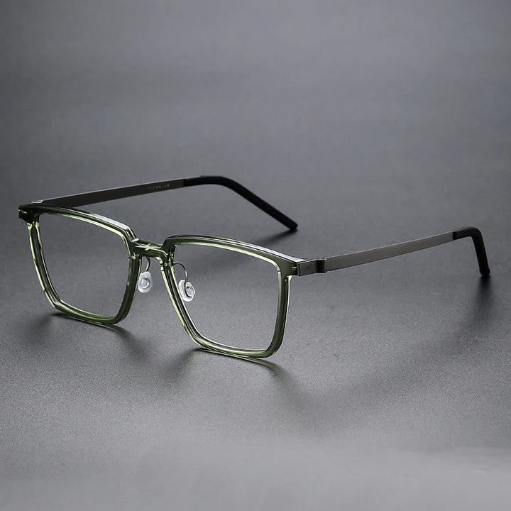 Black Mask Unisex Full Rim Big Square Titanium Acetate Eyeglasses D844 Full Rim Black Mask Green  