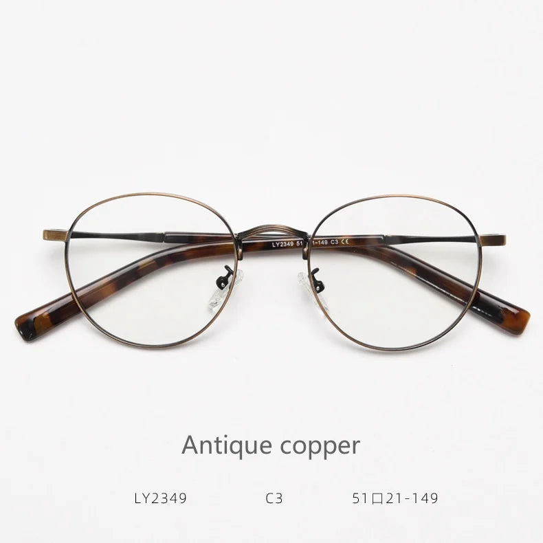 KatKani Unisex Full Rim Round Alloy Eyeglasses 2349 Full Rim KatKani Eyeglasses Antique copper  