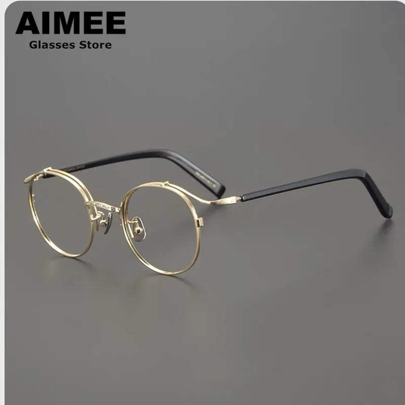 Aimee Unisex Full Rim Round Oval Titanium Acetate Eyeglasses 14050 Full Rim Aimee Black-Golden  