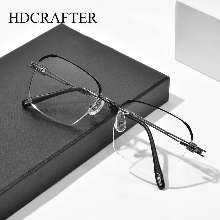 Hdcrafter Unisex Rimless Polygon Square Titanium Eyeglasses 26221 Rimless Hdcrafter Eyeglasses   