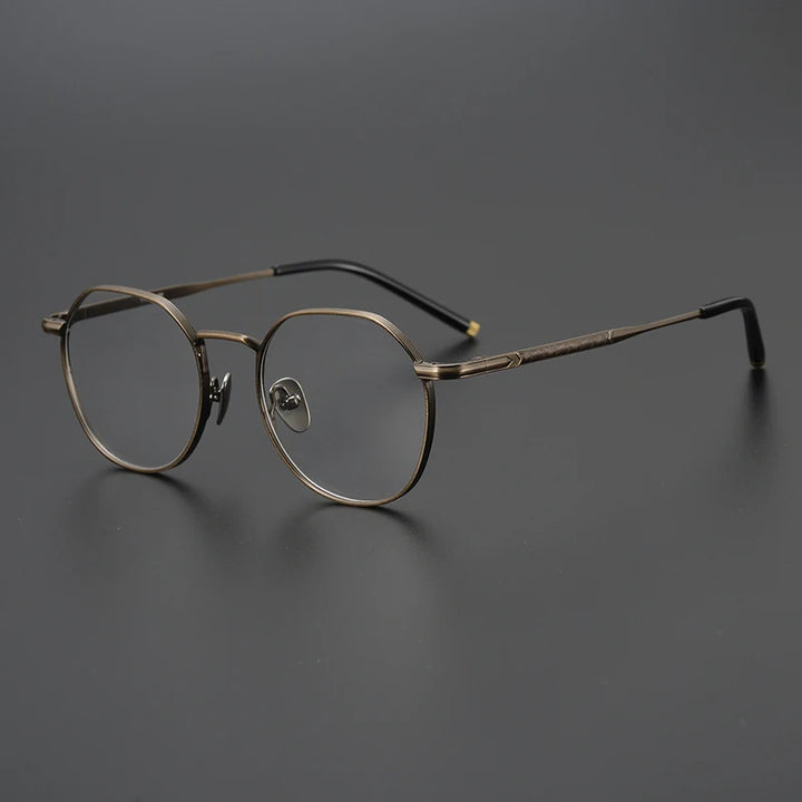 Black Mask Unisex Full Rim Titanium Round Eyeglasses 13850 Full Rim Black Mask Bronze  