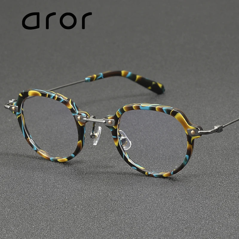 Aror Unisex Full Rim Flat Top Oval Titanium Acetate Eyeglasses 46018 Full Rim Aror