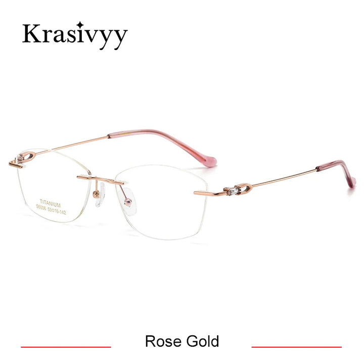 Krasivyy Women's Rimless Oval Titanium Eyeglasses 6006 Rimless Krasivyy Rose Gold  