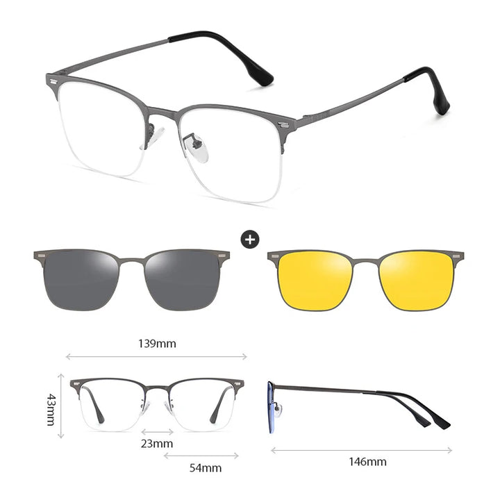 Hdcrafter Women's Full Rim Square Double Bridge Titanium Tr 90 Eyeglasses Clip On Sunglasses 414819