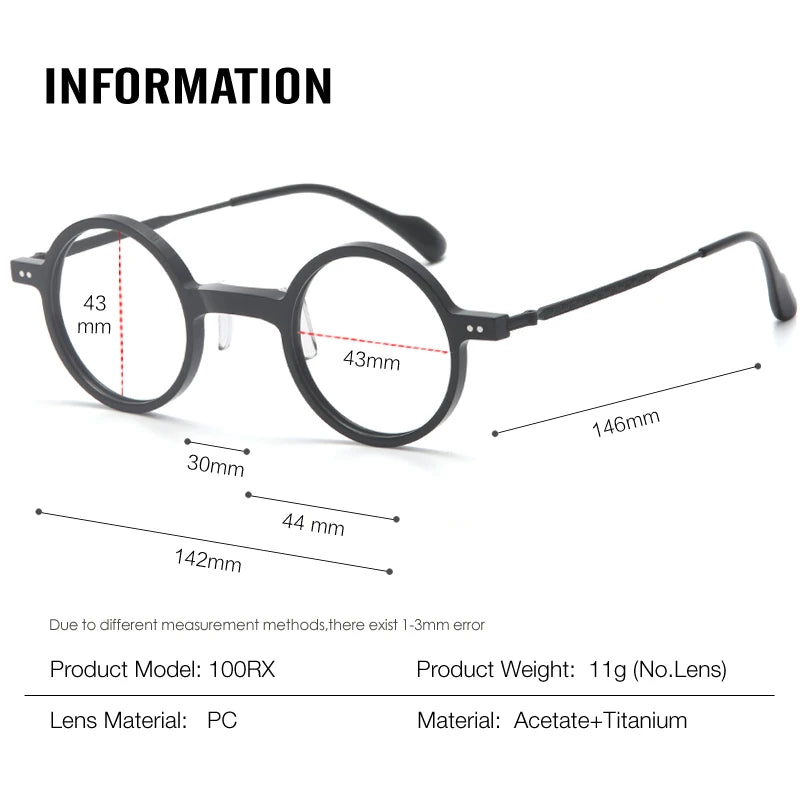 Muzz Men's Full Rim Round Titanium Acetate Eyeglasses 972100