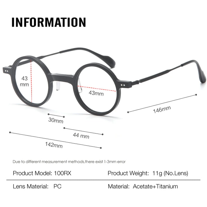 Muzz Men's Full Rim Round Titanium Acetate Eyeglasses 972100