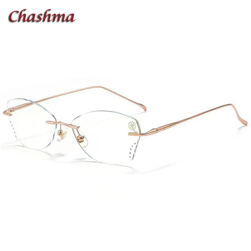 Chashma Ochki  Women's Rimless Butterfly Oval Titanium Eyeglasses 8159 Rimless Chashma Ochki Rose Gold  