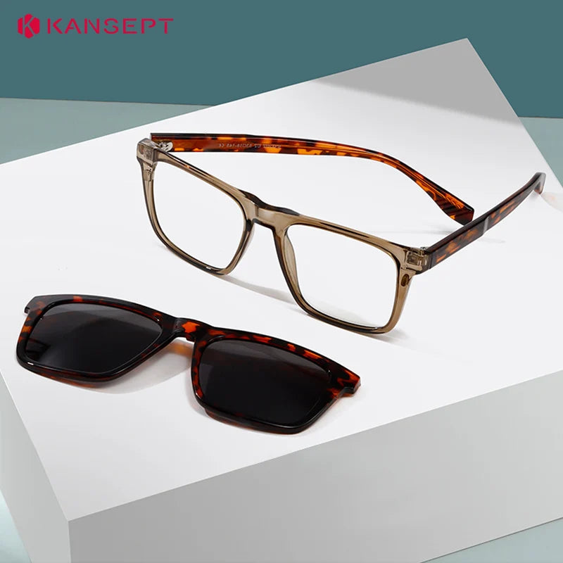 Kansept Unisex Full Rim Square Tr 90 Alloy Reading Glasses Clip On Sunglasses 34202