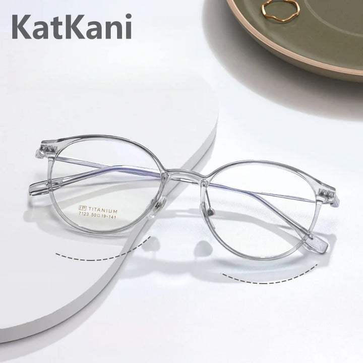 KatKani Women's Full Rim Round Acetate Titanium Eyeglasses 7123 Full Rim KatKani Eyeglasses   