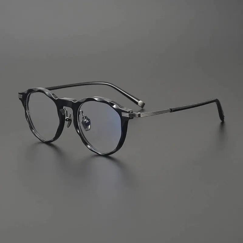 Gatenac Unisex Full Rim Big Round Acetate Titanium Eyeglasses 852516 FuzWeb