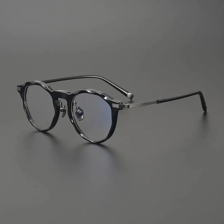 Gatenac Unisex Full Rim Big Round Acetate Titanium Eyeglasses 852516 FuzWeb