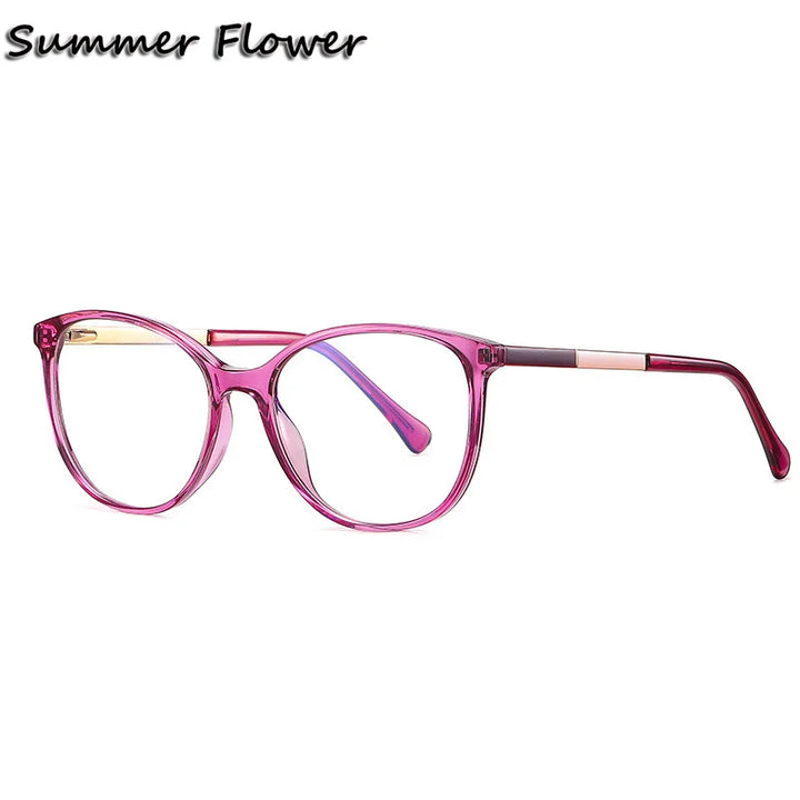 Summer Flower Women's Full Rim Round Tr 90 Titanium Eyeglasses 205644