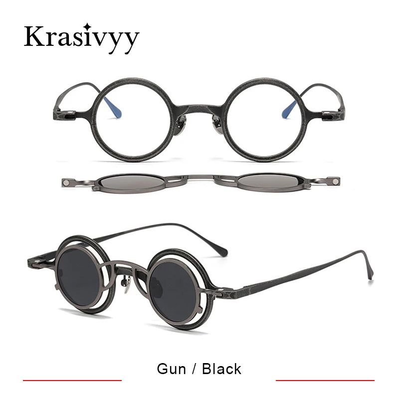 Krasivyy Unisex Round Titanium Prescription Eyeglasses with Clip-On ARLT5976 - view 10