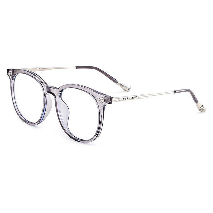KatKani Unisex Full Rim Square Round Tr 90 Alloy Eyeglasses 01207 Full Rim KatKani Eyeglasses Transparent gray  
