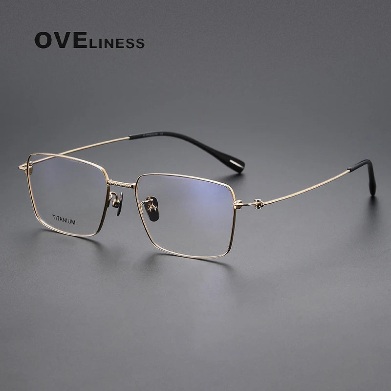 Oveliness Men's Full Rim Square Titanium Eyeglasses 80912 Full Rim Oveliness gold  