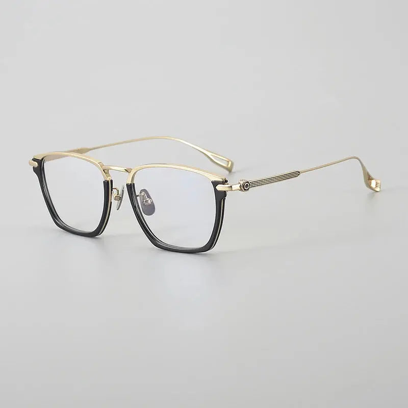 Gatenac Unisex Full Rim Polygon Square Titanium Acetate Eyeglasses 624015 FuzWeb