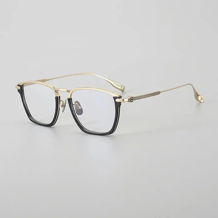 Gatenac Unisex Full Rim Polygon Square Titanium Acetate Eyeglasses 624015 FuzWeb