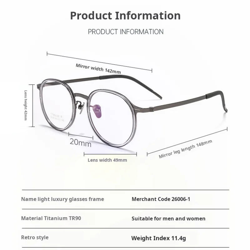 Momoja Unisex Full Rim Flat Top Round Titanium Tr 90 Eyeglasses 26061
