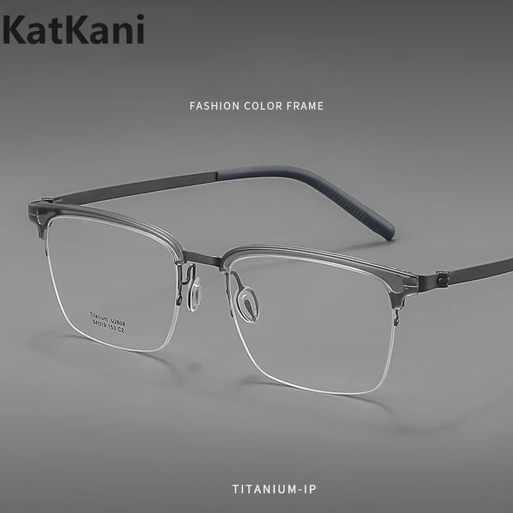 KatKani Mens Semi Rim Square Titanium Eyeglasses 2609 Semi Rim KatKani Eyeglasses   