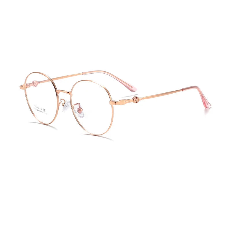 KatKani Women's Full Rim Round Titanium Alloy Eyeglasses 77031 Full Rim KatKani Eyeglasses Rose Gold  