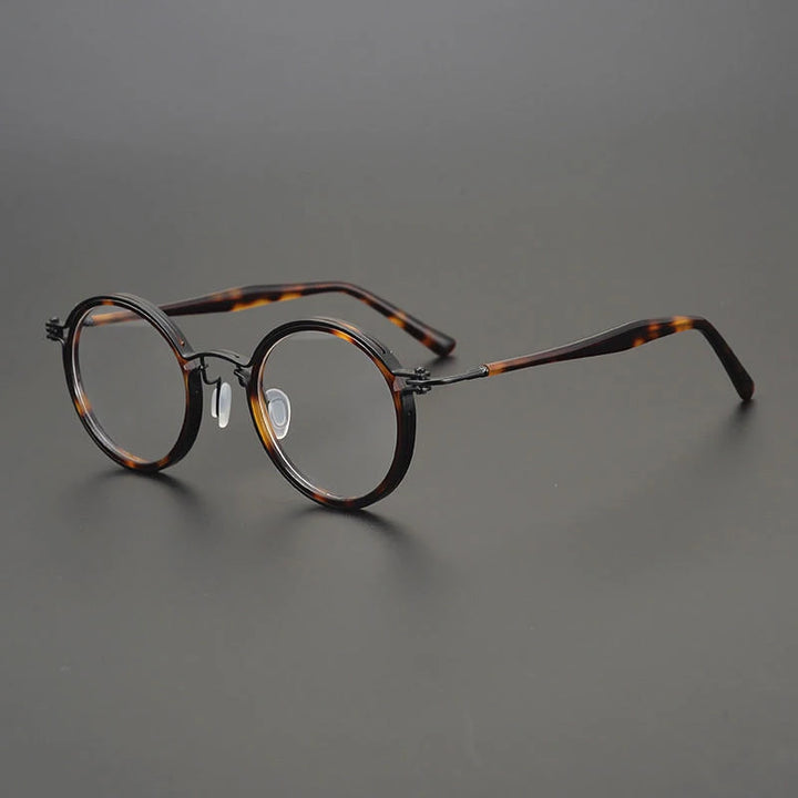 Gatenac Unisex Full Rim Round Acetate Titanium Frame Eyeglasses Gxyj576 Full Rim Gatenac Turtle Titanium  