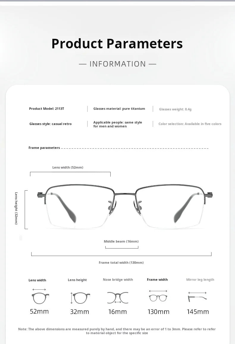 Yimaruili Women's Semi Rim Square Titanium Eyeglasses 21137