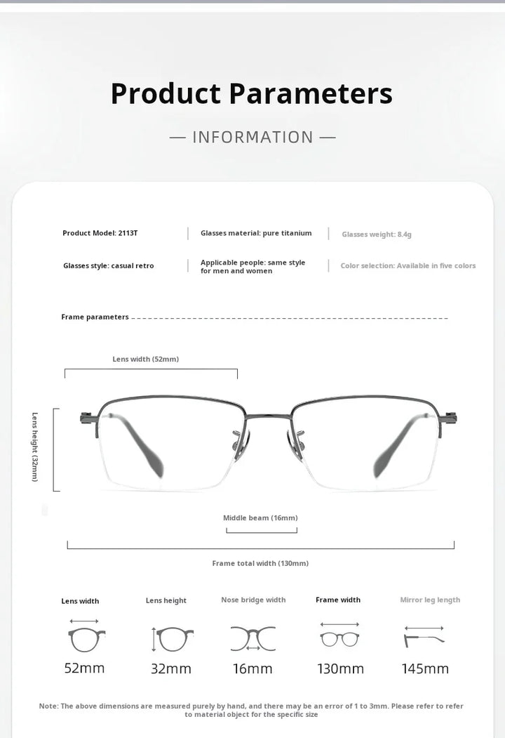 Yimaruili Women's Semi Rim Square Titanium Eyeglasses 21137