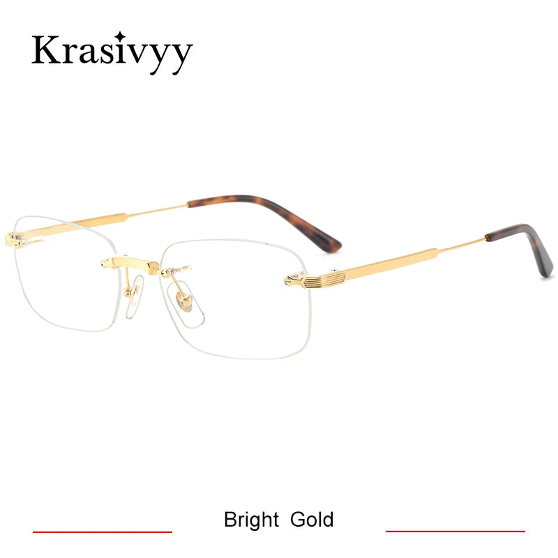 Krasivyy Mens Rimless Square Titanium Eyeglasses Kr03490 Rimless Krasivyy Bright  Gold CN 