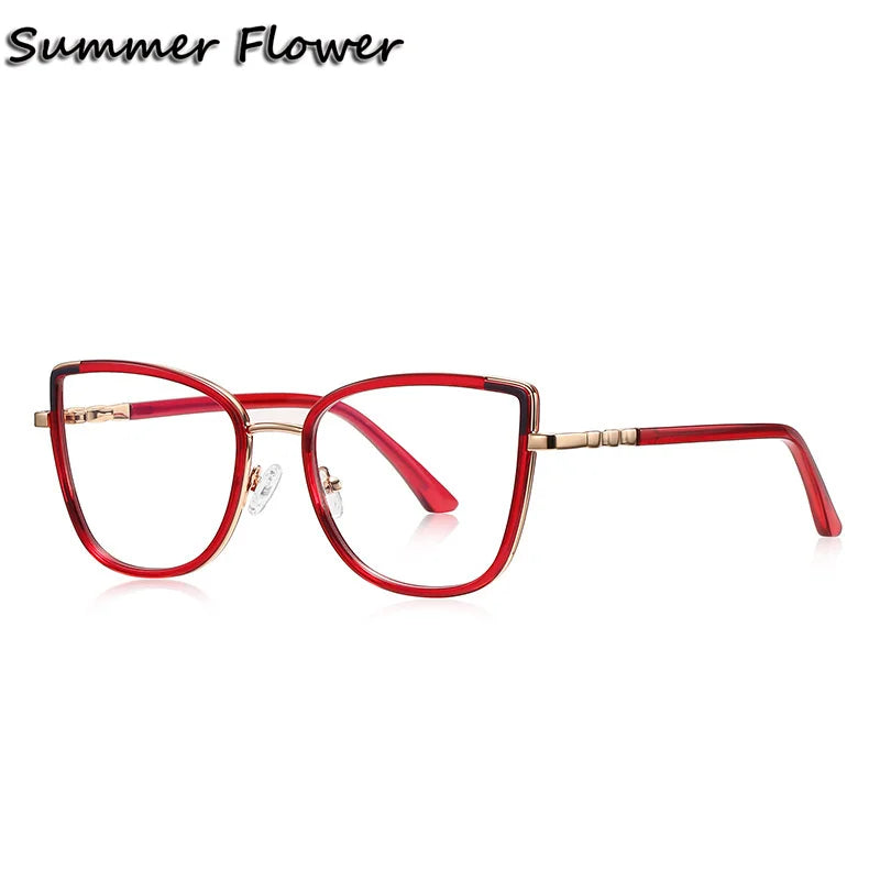 Summer Flower Women's Full Rim Cat Eye Tr 90 Titanium Eyeglasses 31314