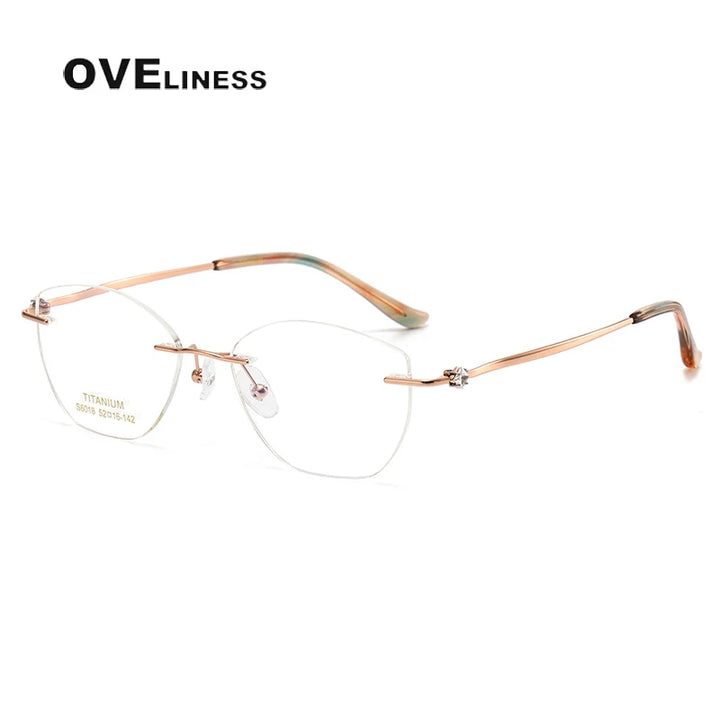 Oveliness Women's Rimless Square Cat Eye Titanium Eyeglasses 6018 Rimless Oveliness rose gold  