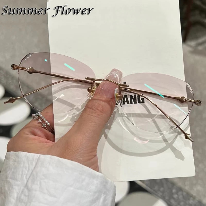Summer Flower Women's Rimless Oval Butterfly Titanium Eyeglasses 99560