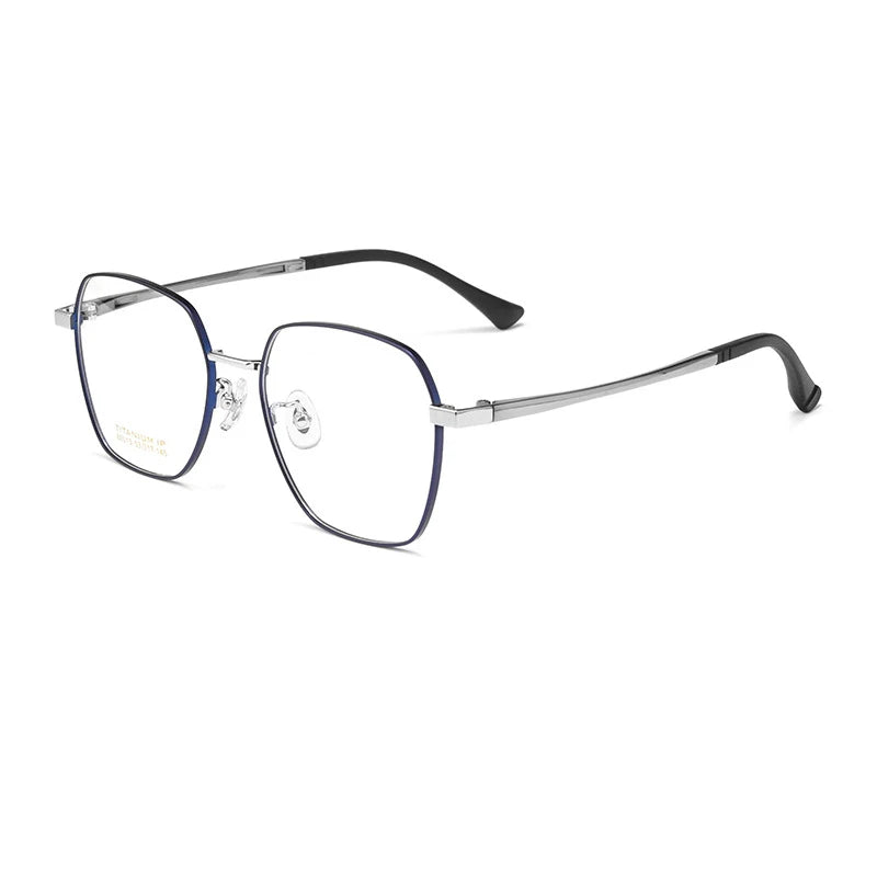 Hotochki Women's Full Rim Polygon Oval Titanium Eyeglasses 98013 Full Rim Hotochki Sapphire blue silver