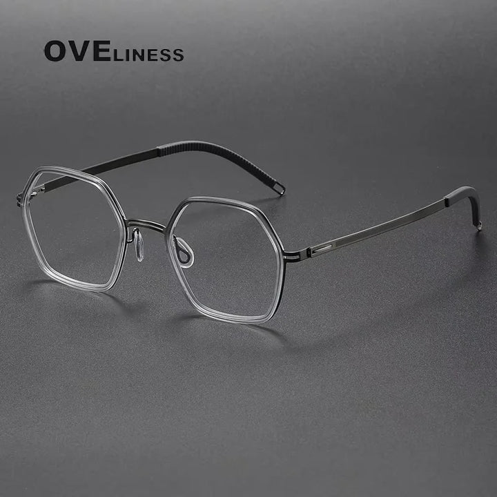 Oveliness Women's Full Rim Polygon Acetate Titanium Eyeglasses 84522 Full Rim Oveliness grey gun