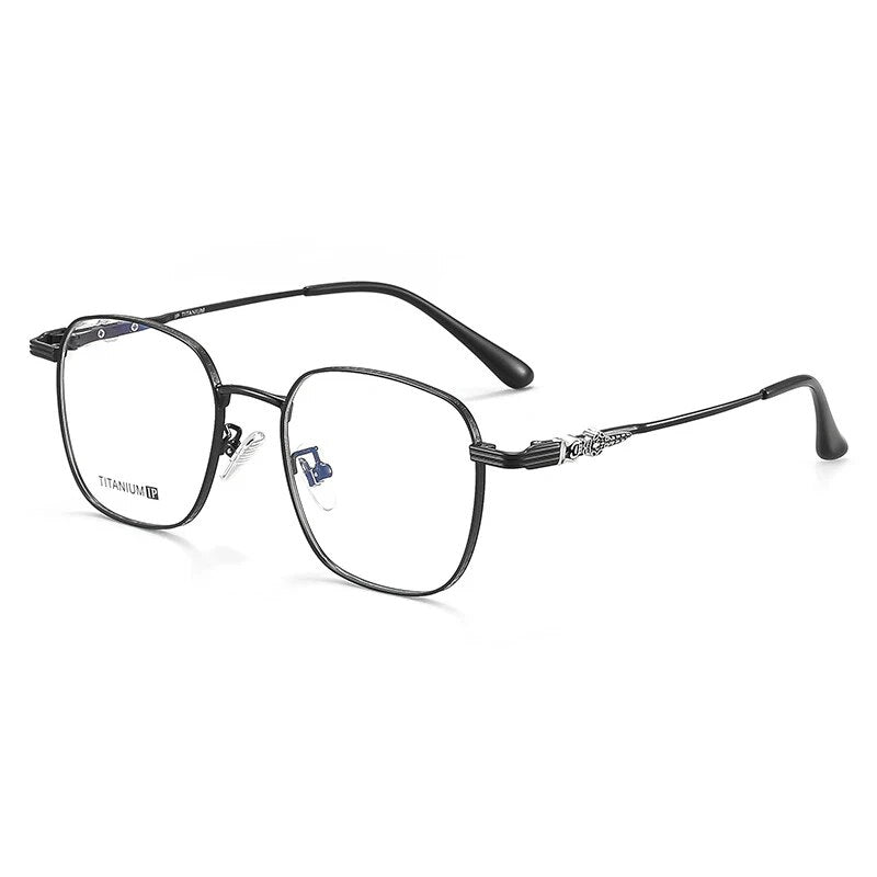 KatKani Men's Full Rim Large Polygon Titanium Eyeglasses 88016 Full Rim KatKani Eyeglasses Black  