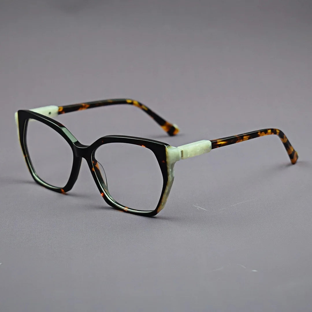 Hewei Women's Full Rim Polygon Cat Eye Acetate Eyeglasses 96103