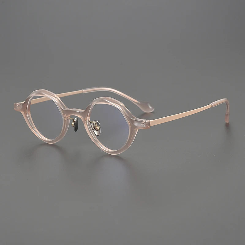 Black Mask Unisex Full Rim Irregular Round Acetate Titanium Eyeglasses 6071 Full Rim Black Mask Pink  