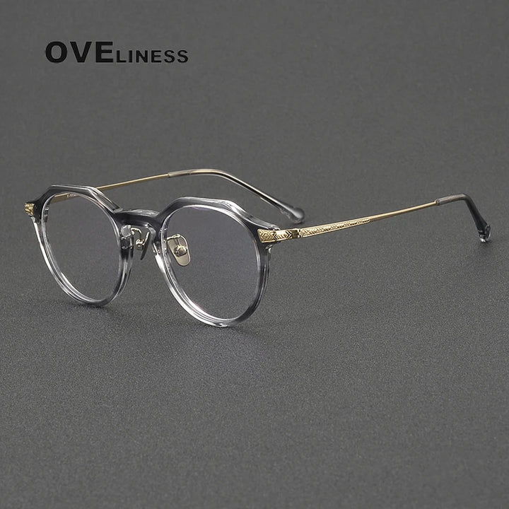 Oveliness Women's Full Rim Flat Top Round Titanium Acetate Eyeglasses 53402