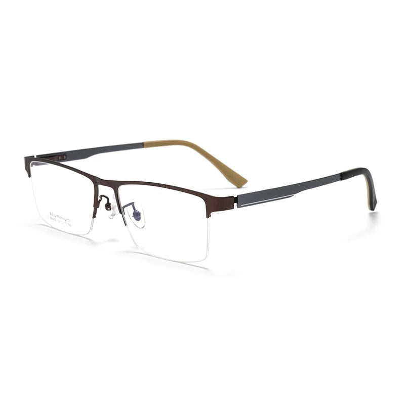 Yimaruili Men's Semi Rim Square Alloy-Al-Mg Eyeglasses 366802