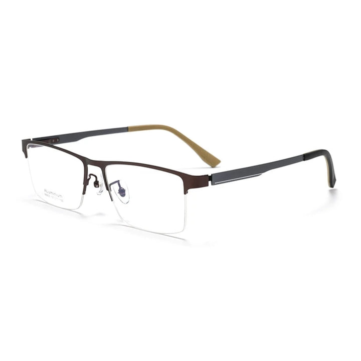 Yimaruili Men's Semi Rim Square Alloy-Al-Mg Eyeglasses 366802
